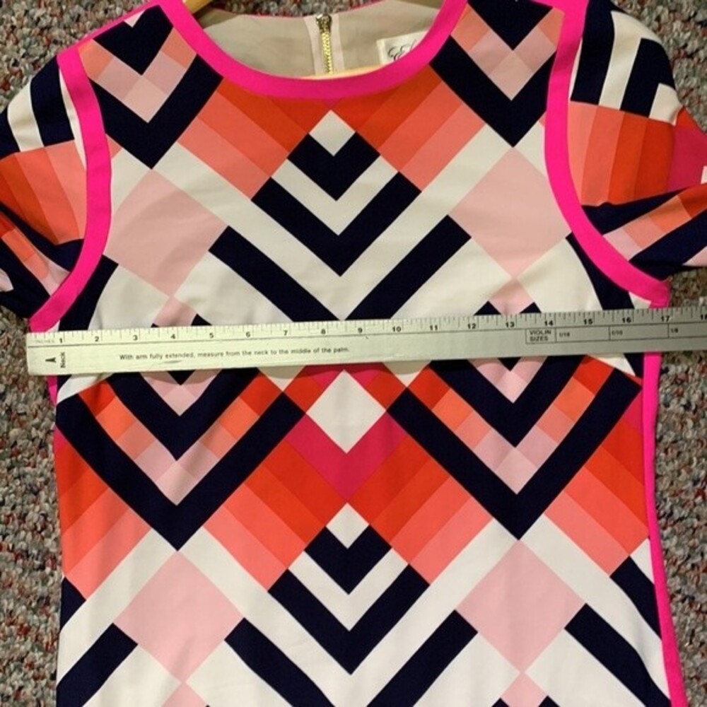 Eliza J Women's NWOT Black Red Ivory Mod Geometric LS Short Shift Dress Size 4 - Picture 10 of 12